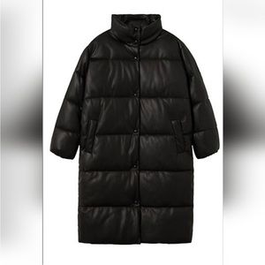 Mng long leather puffer jacket